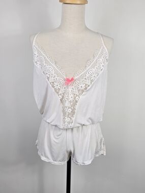 Victoria Secret Lace Romper White Y2K Coquette Lingerie Slip Teddy XS NWT Fairy